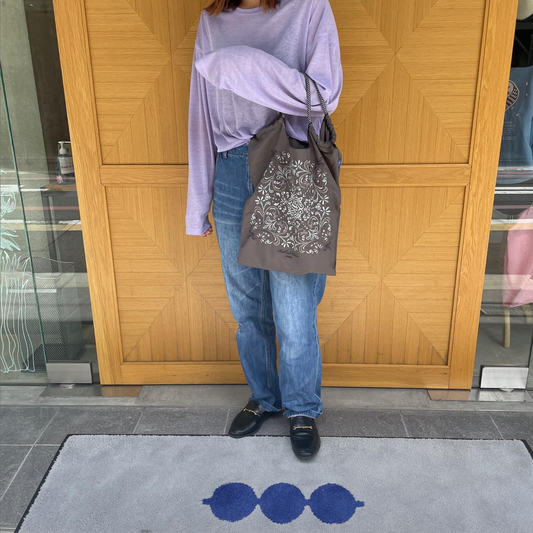 Ball & Chain|Original collection|A4 2way bag Japanese embroidery waterproof folding eco-friendly bag shopping bag handbag shoulder bag|Bandana Charcoal