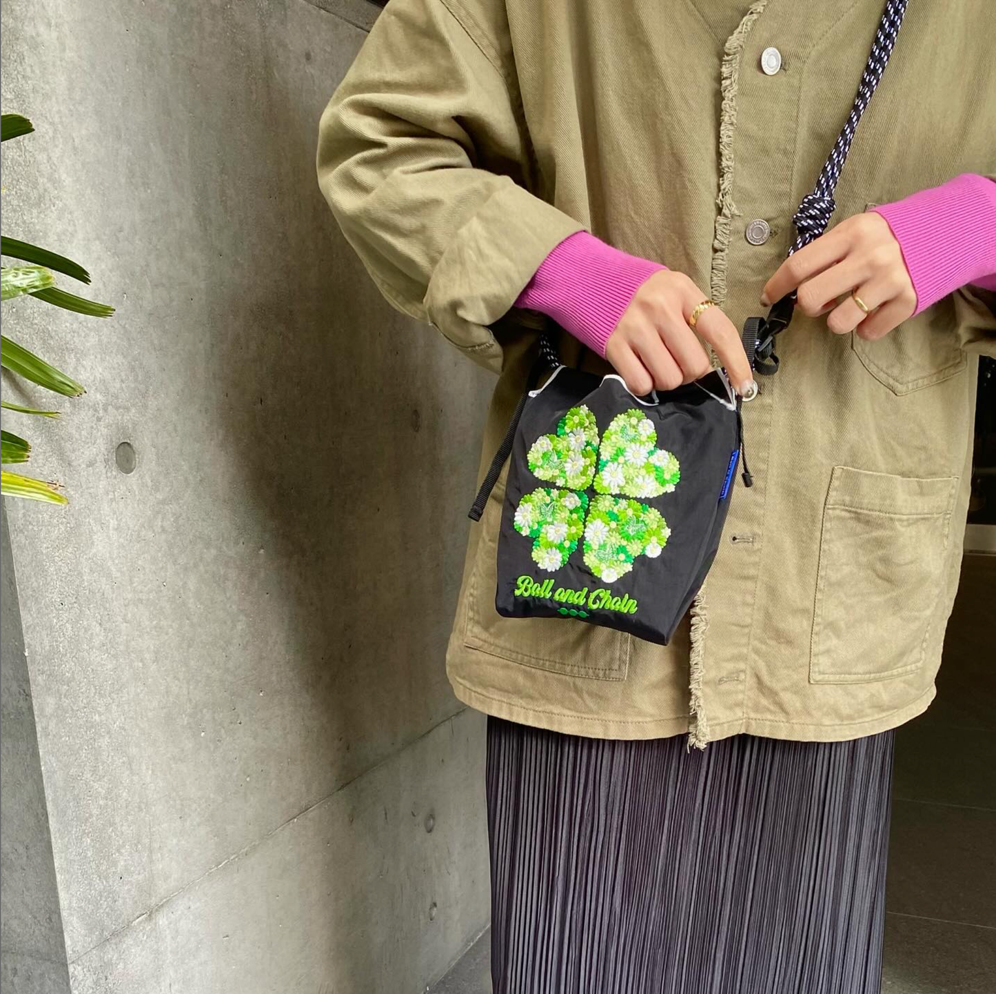Ball & Chain|Small Size collection|Japanese embroidery 2way A4 waterproof folding eco-friendly bag shopping bag handbag shoulder bag|Copy of BLUE LABEL Black Minii