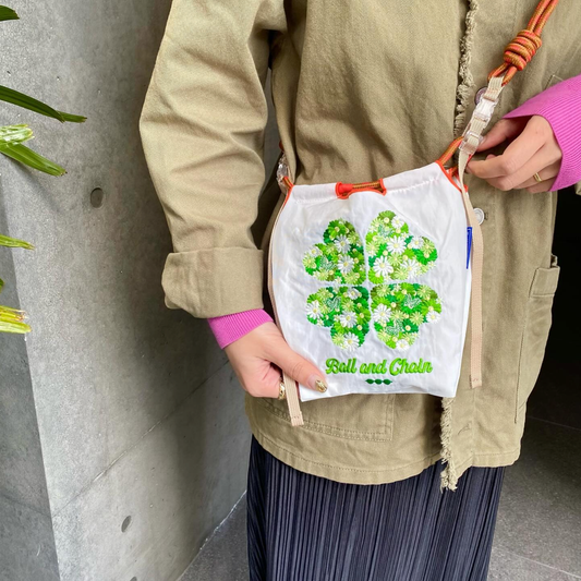 Ball & Chain|Small Size collection|Japanese embroidery 2way A4 waterproof folding eco-friendly bag shopping bag handbag shoulder bag|BLUE LABEL White Mini