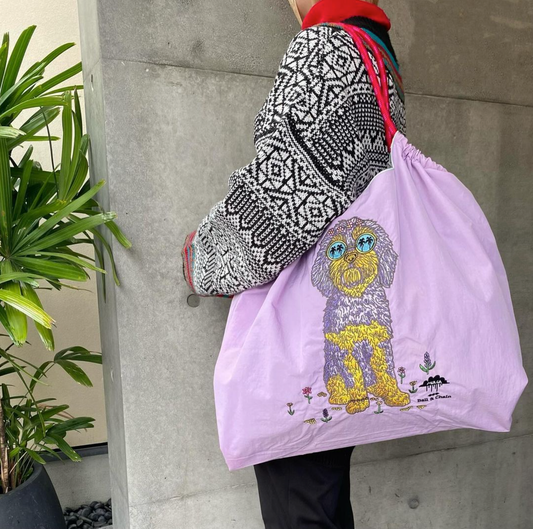 Ball & Chain|MULGA collection|Japanese embroidered waterproof folding eco-friendly bag shopping bag handbag shoulder bag|JUNO L.Pupple
