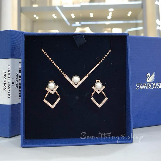 Swarovski Edify Clear Crystal & Pearl Rhodium Necklace and  Earring Set(香港行貨 ★ 專門店一年保養)