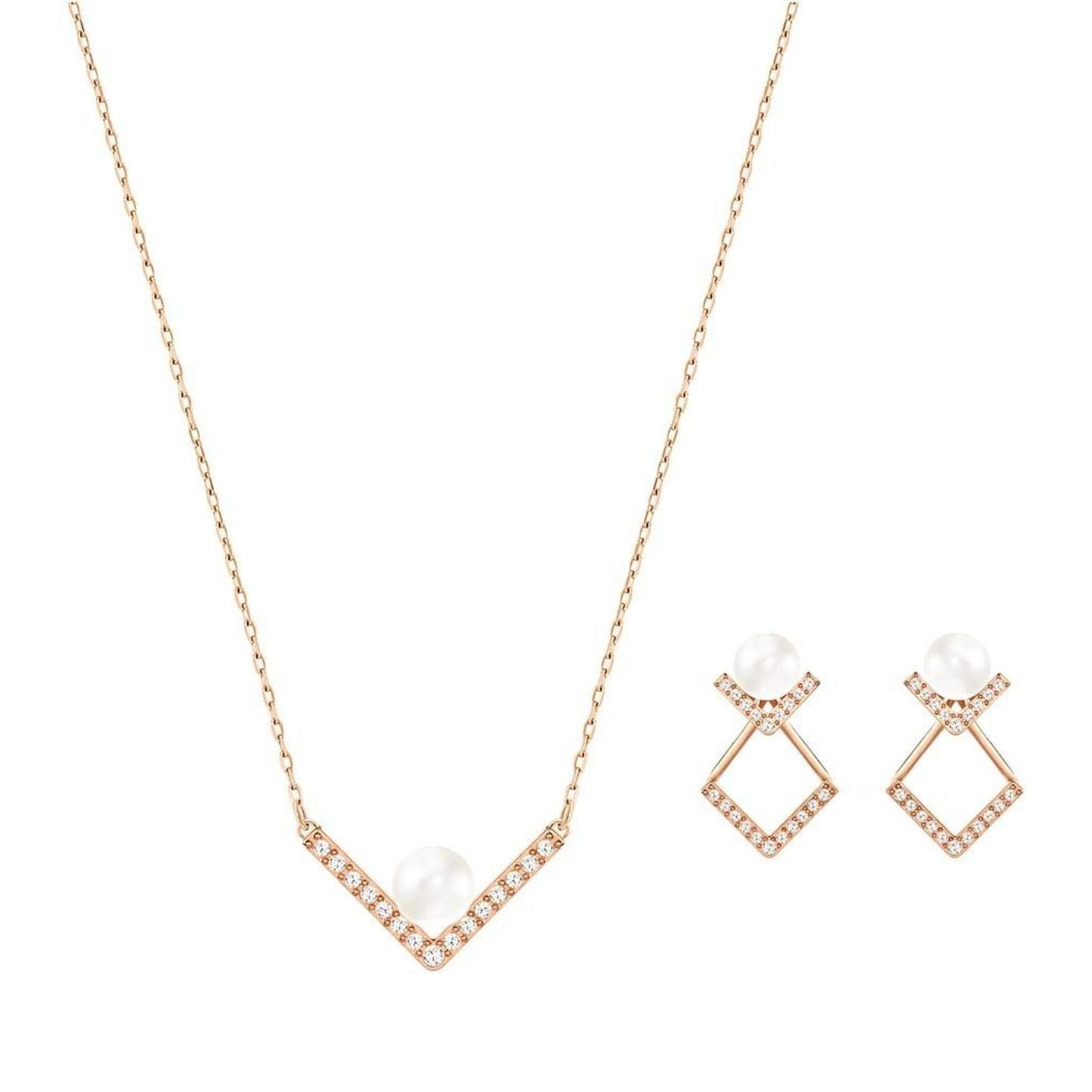 Swarovski Edify Clear Crystal & Pearl Rhodium Necklace and  Earring Set(香港行貨 ★ 專門店一年保養)