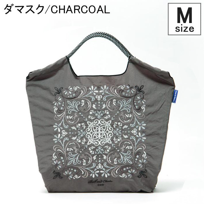 Ball & Chain|Original collection|A4 2way bag Japanese embroidery waterproof folding eco-friendly bag shopping bag handbag shoulder bag|Bandana Charcoal