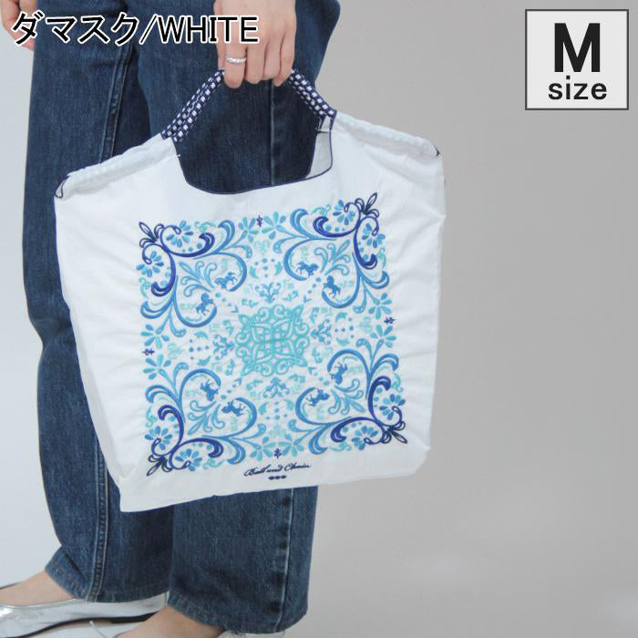 Ball & Chain|Original collection|A4 2way bag Japanese embroidery waterproof folding eco-friendly bag shopping bag handbag shoulder bag|Bandana White