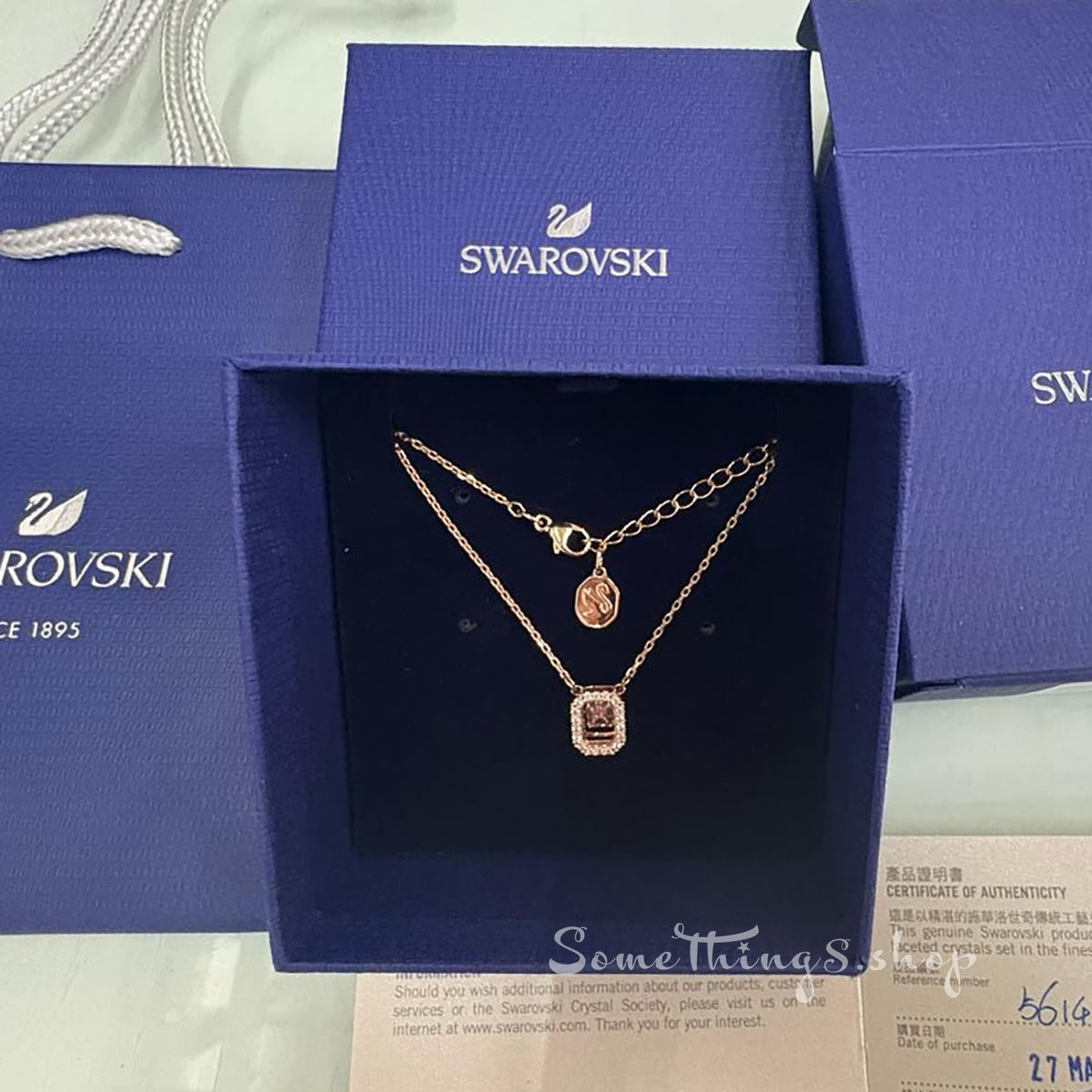 Swarovski Una necklace Octagon cut, Pink, Rose gold-tone plated(香港行貨 ★ 專門店一年保養)