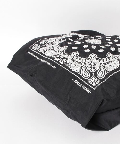 Ball & Chain|Original collection|A4 2way bag Japanese embroidery waterproof folding eco-friendly bag shopping bag handbag shoulder bag|Bandana Black