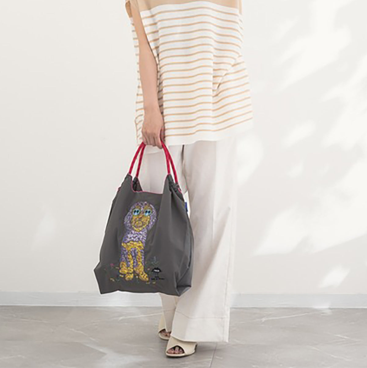 Ball & Chain|MULGA collection|Japanese embroidered waterproof folding eco-friendly bag shopping bag handbag shoulder bag|JUNO C.Gray