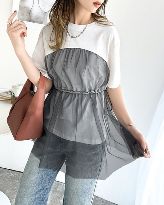 🇯🇵 日本入荷|Classicalelf 100% 棉質 拼接薄紗 女裝Tee