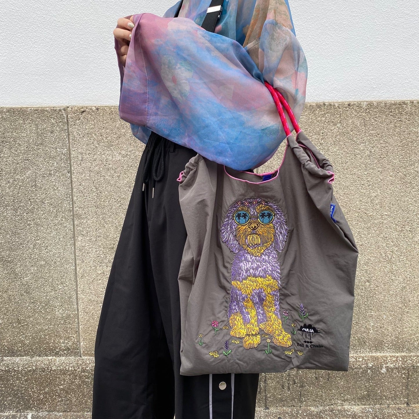 Ball & Chain|MULGA collection|Japanese embroidered waterproof folding eco-friendly bag shopping bag handbag shoulder bag|JUNO C.Gray