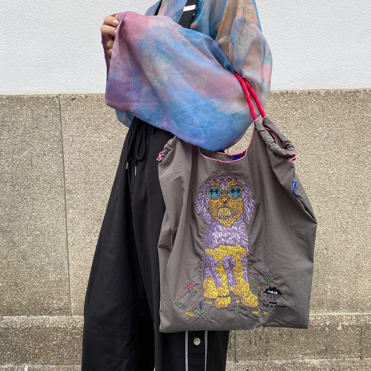 Ball & Chain|MULGA collection|Japanese embroidered waterproof folding eco-friendly bag shopping bag handbag shoulder bag|JUNO C.Gray