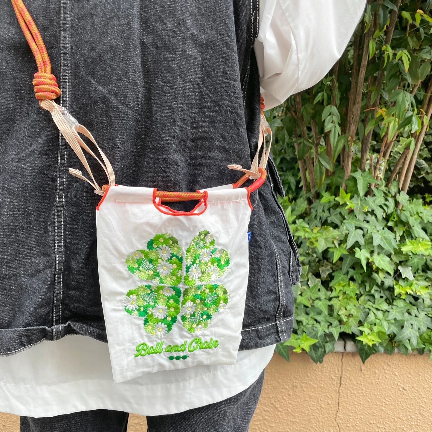 Ball & Chain|Small Size collection|Japanese embroidery 2way A4 waterproof folding eco-friendly bag shopping bag handbag shoulder bag|BLUE LABEL White Mini