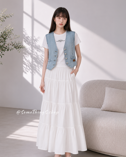 韓國🇰🇷 Marithe François Girbaud W V-neck button Denim Vest (100% 純棉) ‼️Sale‼️