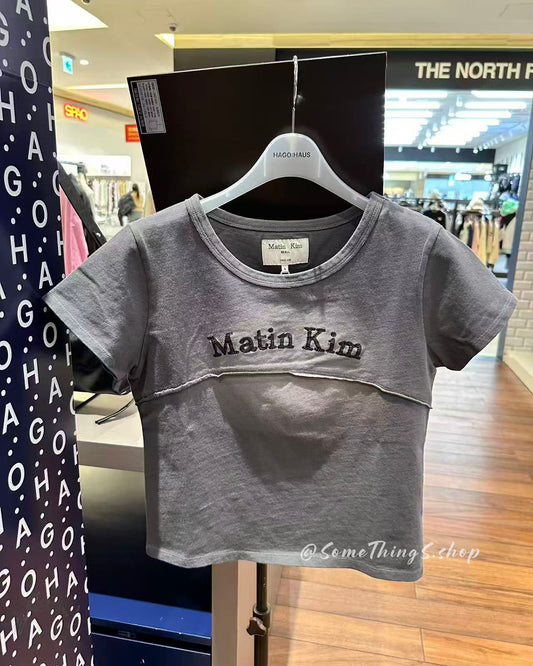 韓國🇰🇷 Matin Kim Pigment Logo Cutted Crop Top