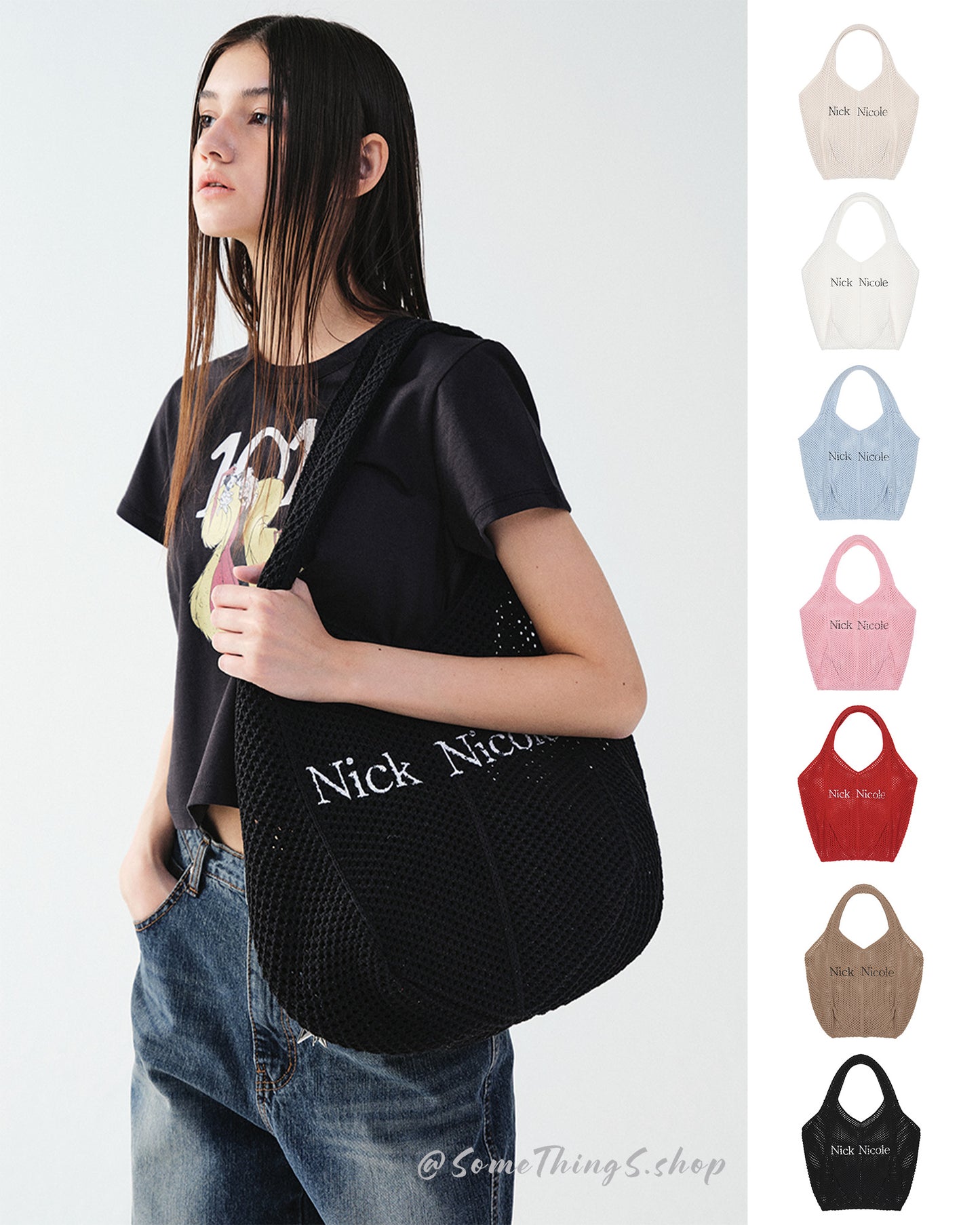 韓國 Nick & Nicole NICOLE CROCHET knit tote bag