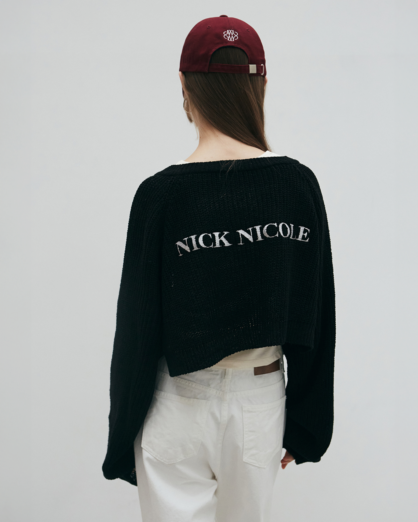 韓國 Nick & Nicole NICOLE BOLERO LOGO Cardigan knit top|Ivory ★ Brown ★ Black