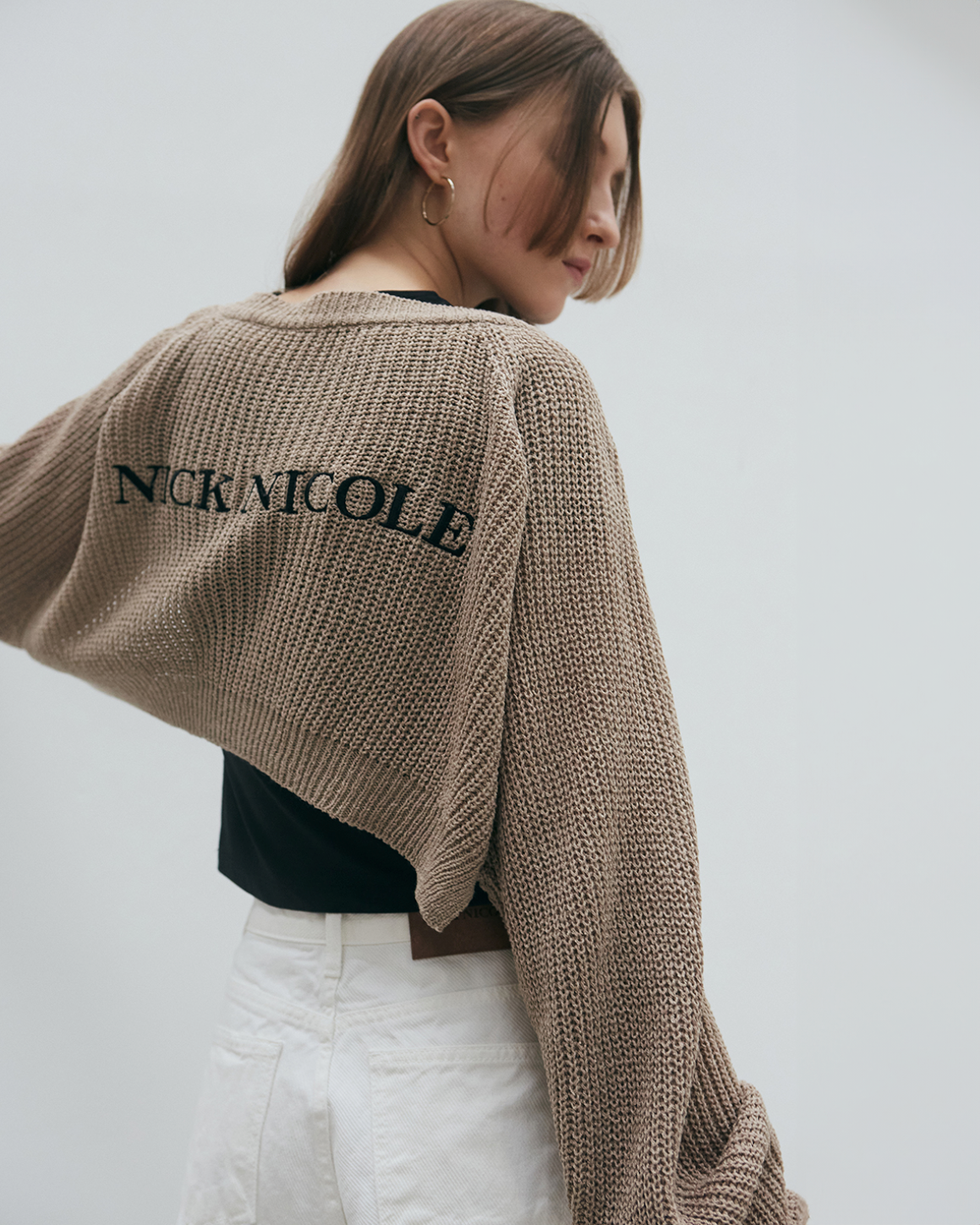 韓國 Nick & Nicole NICOLE BOLERO LOGO Cardigan knit top|Ivory ★ Brown ★ Black