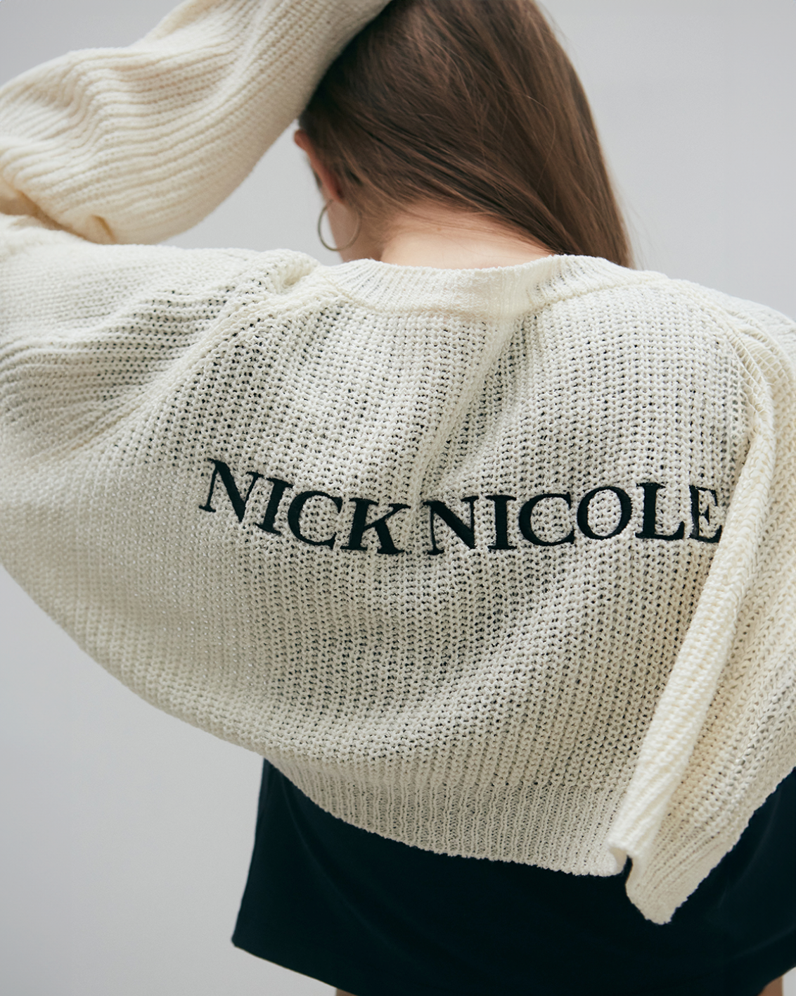 韓國 Nick & Nicole NICOLE BOLERO LOGO Cardigan knit top|Ivory ★ Brown ★ Black