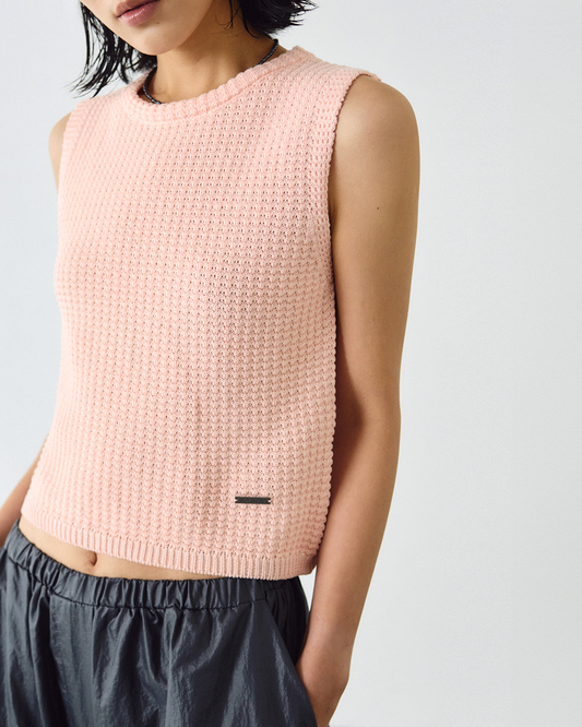 韓國 Nick & Nicole WAFFLE knit Sleeveless top|Beige ★ Pink ★ Black ★ Green