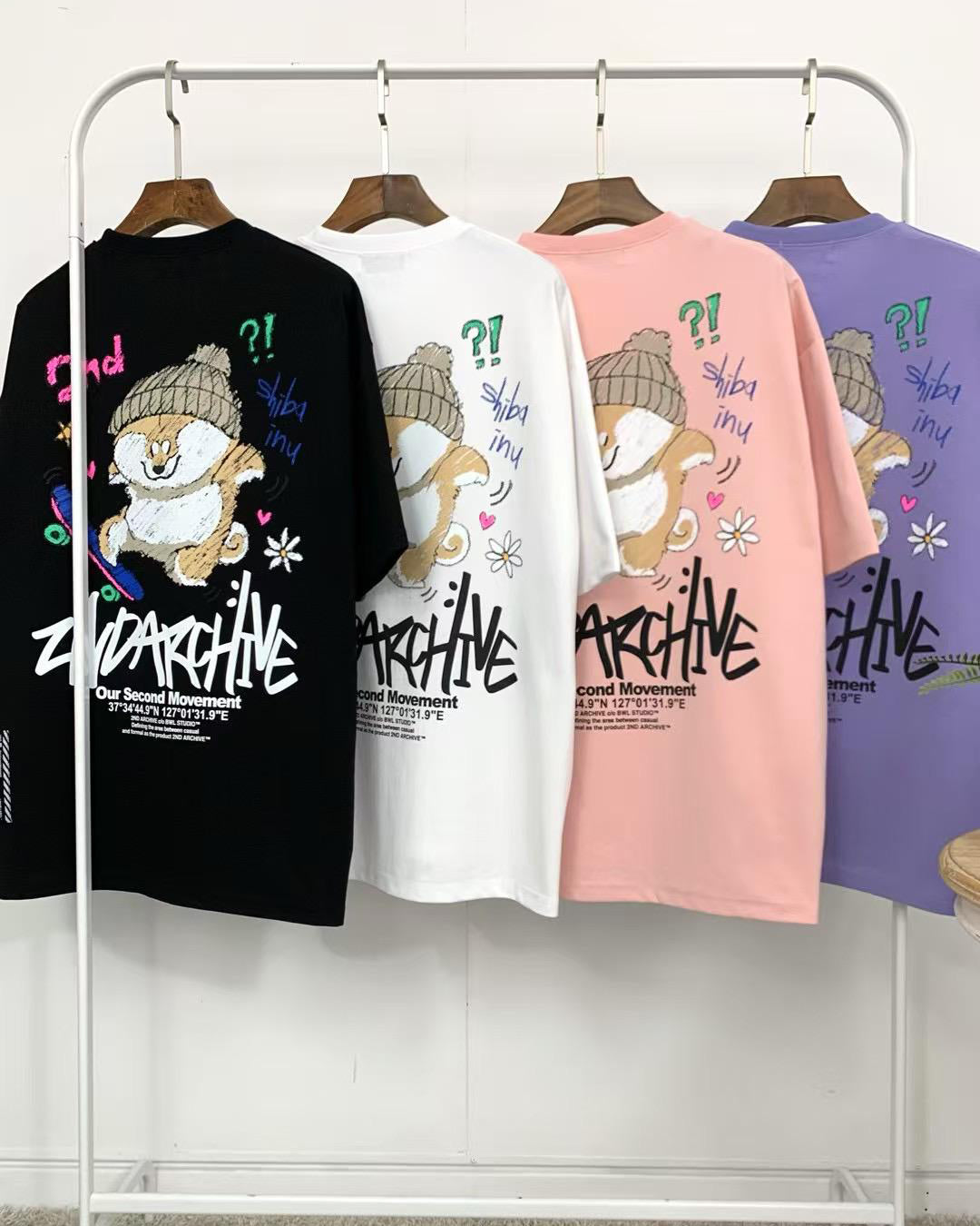韓國 2nd Archive Unisex Skateboard Dog Short Sleeve Tee Oversized T-shirt