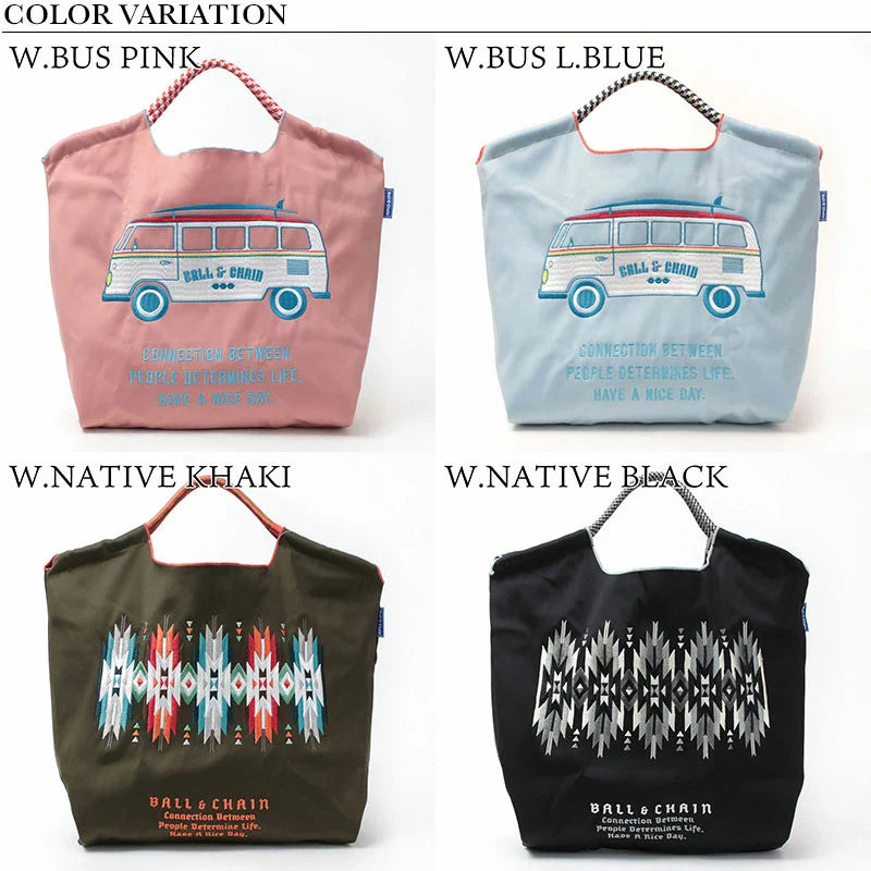 Ball & Chain|Neoprene collection diving fabric series|Japanese embroidery waterproof folding eco-friendly bag shopping bag handbag shoulder bag|W.Native Khaki