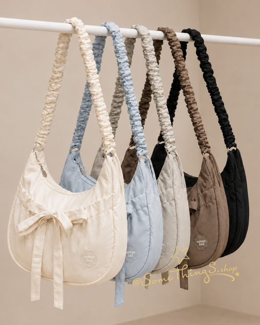 韓國🇰🇷 Covernat Clover Heart Shirring Medium Nylon Hobo Bag 抓皺尼龍流浪包|5 colors