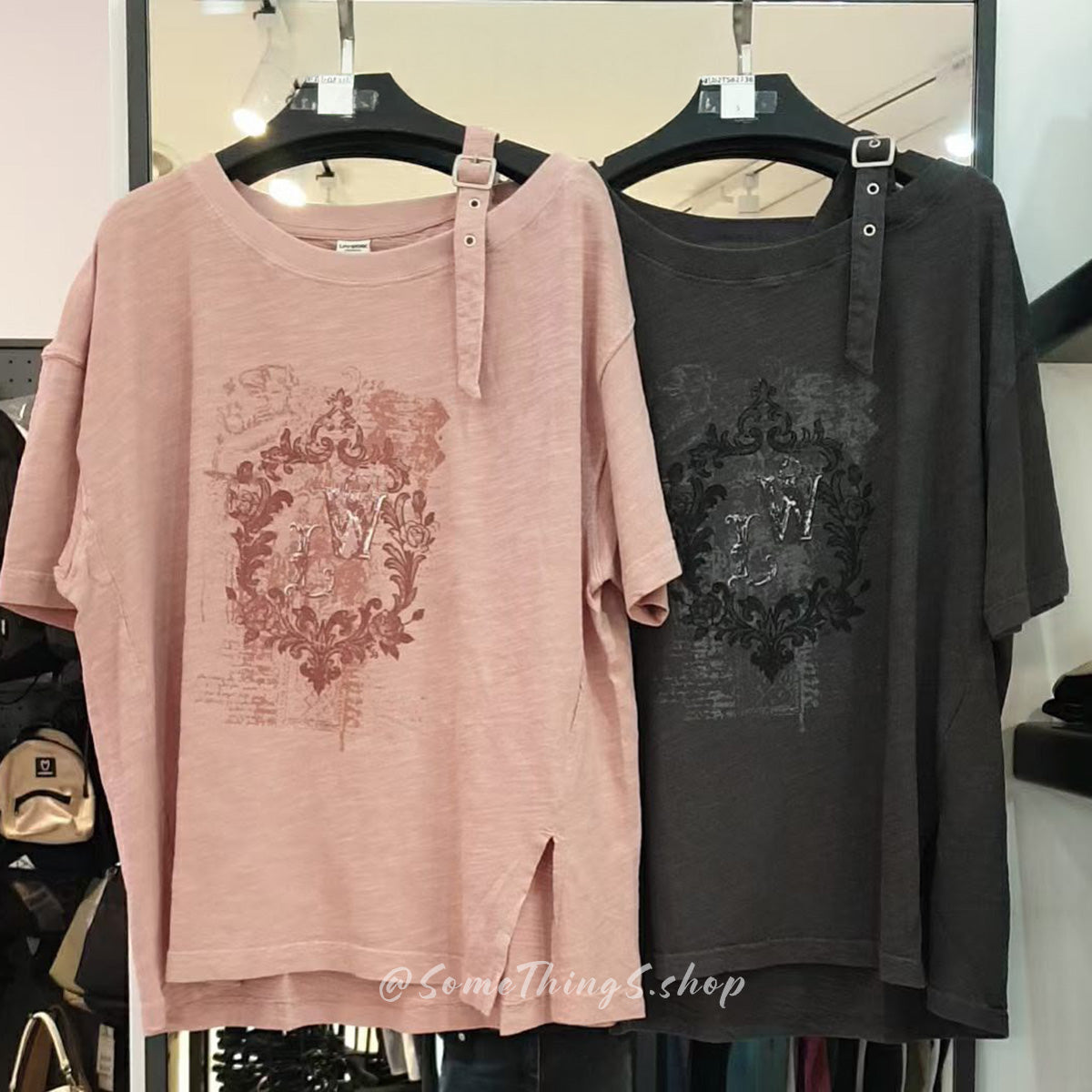 韓國🇰🇷 小眾品牌 LifeWork Women's Vintage 單肩扣帶 短袖 Tee