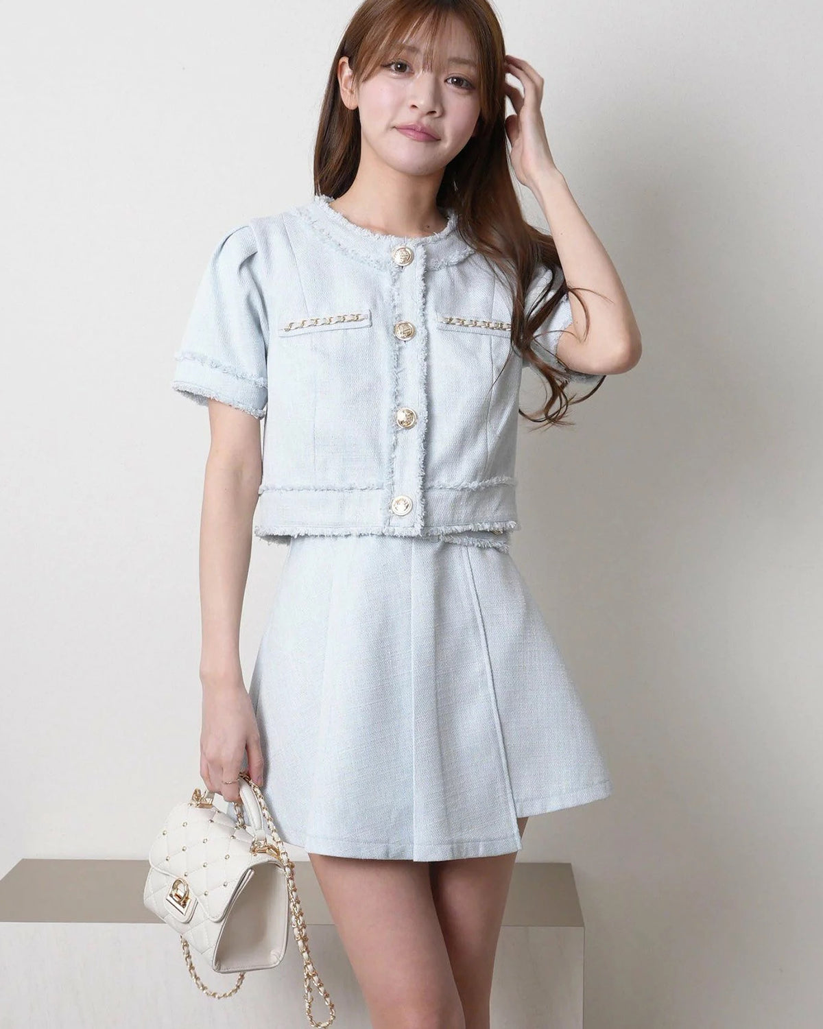 🇯🇵 日本入荷|LIP SERVICE Summer Tweed 系列|夏季粗呢 套裝裙|Light Blue ♡︎ Ivory