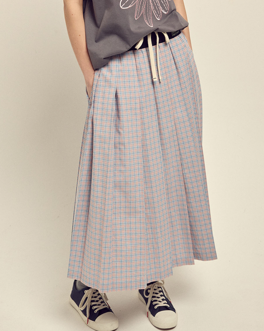 韓國🇰🇷 26SS Mardi Mercredi 100% 純棉格仔百褶長裙 (Mint / Pink)