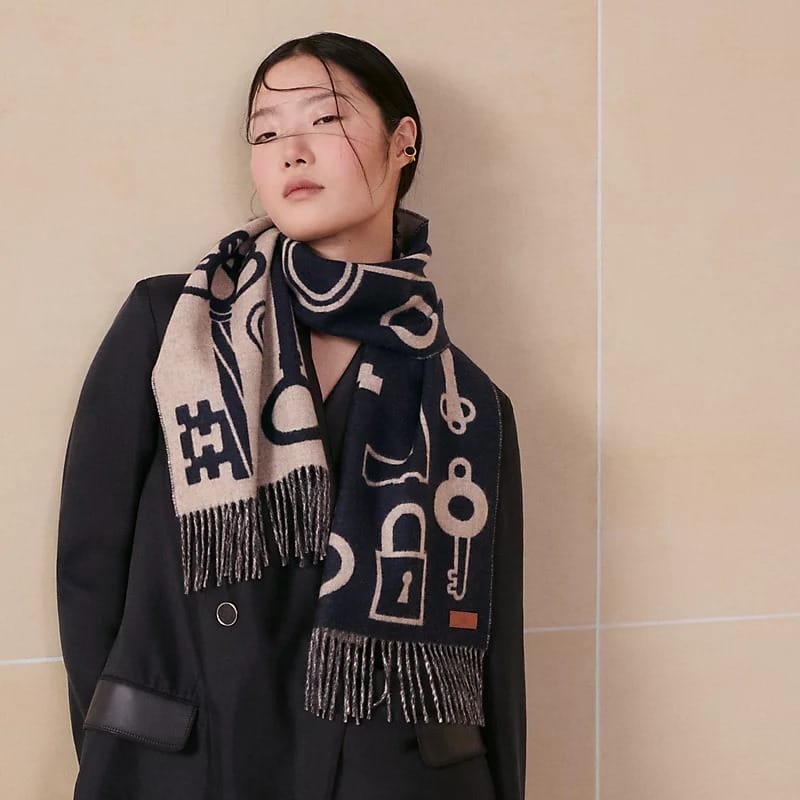 Hermes Casaque Porte-Clefs muffler 鑰匙鏈圖案 圍巾|100% cashmere • Unisex|2024 年全新秋冬款