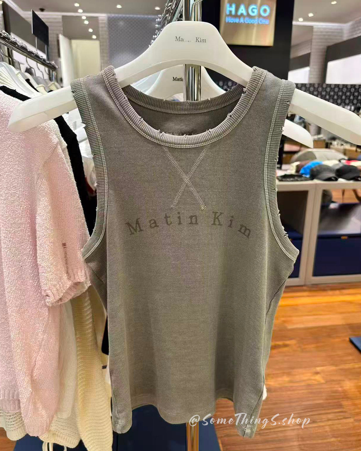 韓國 🇰🇷 Matin Kim W Distressed sleeveless LOGO top 棉質羅紋背心