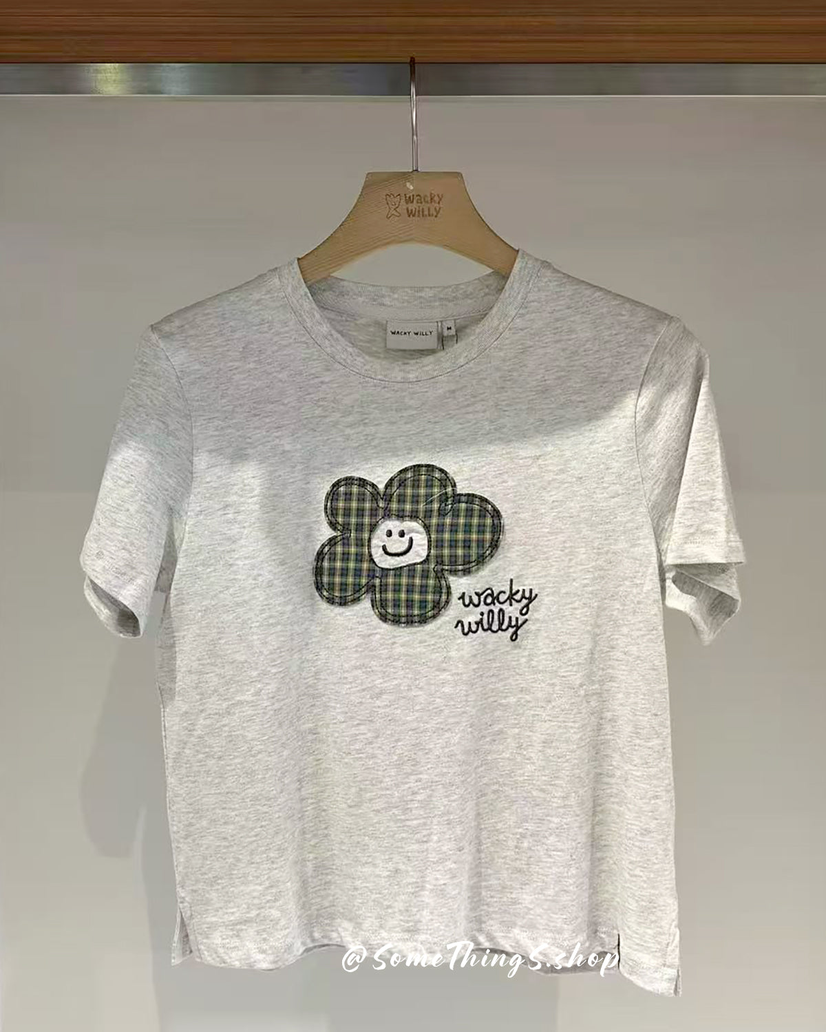 韓國🇰🇷 Wacky Willy 格紋小花 100%純棉 短版短袖女裝 tee