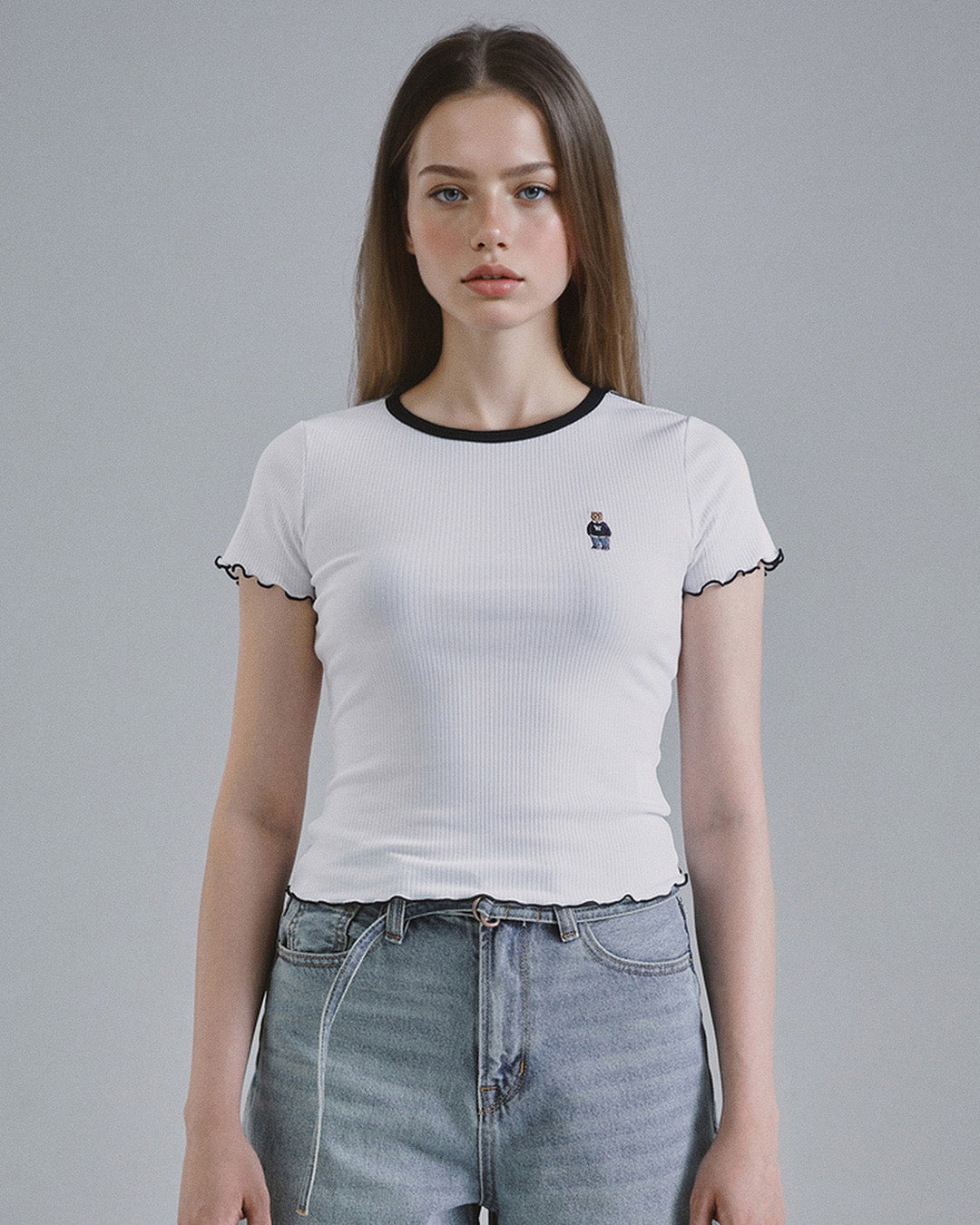 韓國 🇰🇷 WHO.A.U Steve Ribbed 女裝 羅紋荷葉邊 Tee