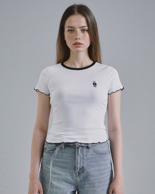 韓國 🇰🇷 WHO.A.U Steve Ribbed 女裝 羅紋荷葉邊 Tee