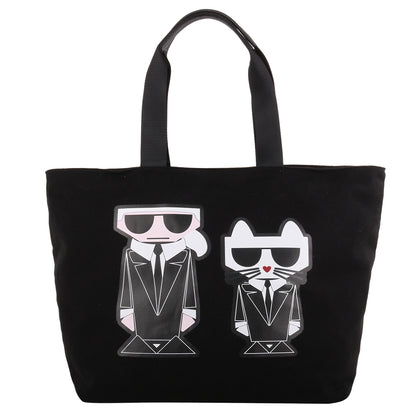 Karl Lagerfeld 老佛爺和愛貓 Black canvas tote bag (Large size)