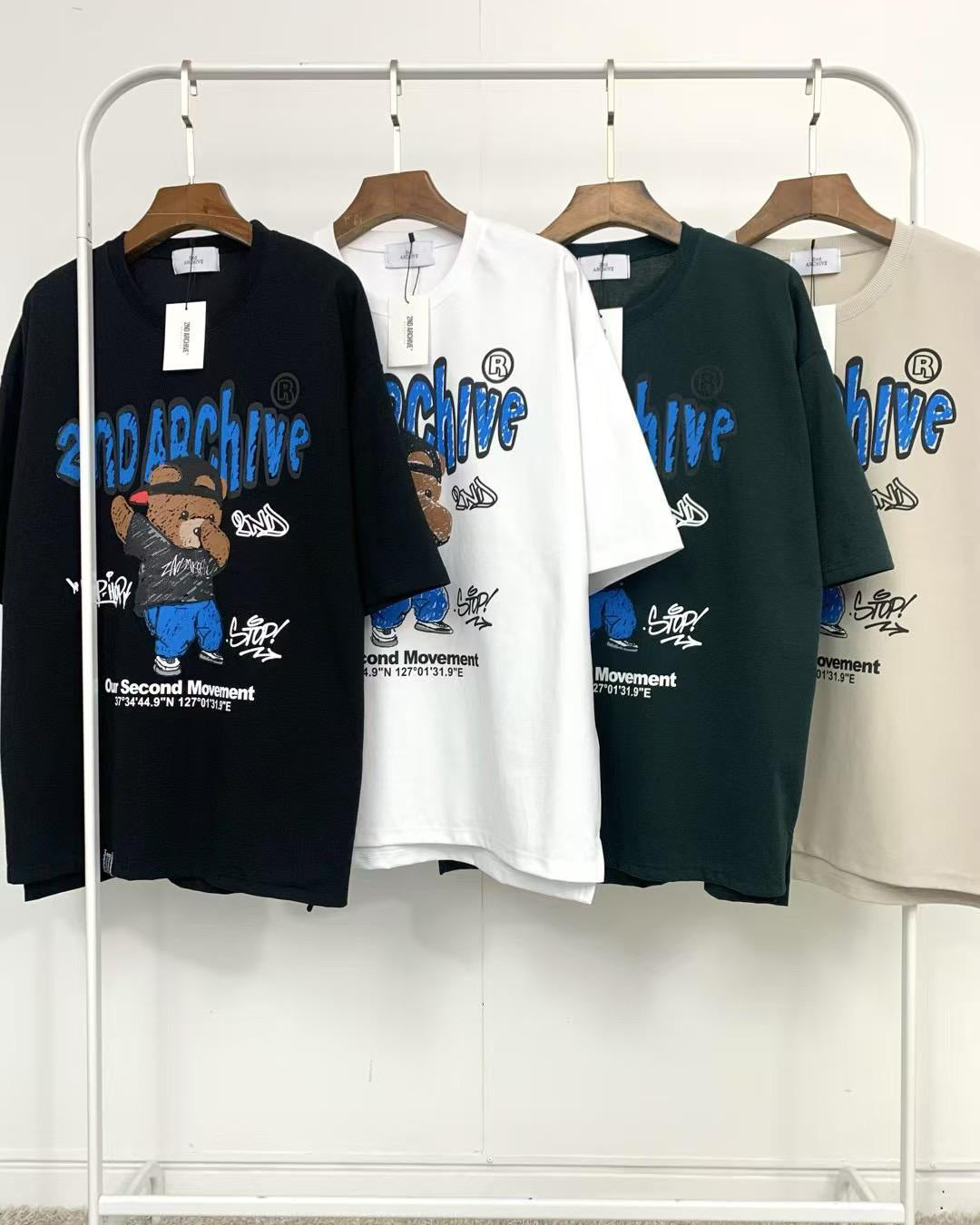 韓國 2nd Archive Unisex Hiphop Bear Short Sleeve Tee  Oversized T-shirt