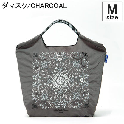 Ball &amp; Chain｜Original collection｜A4 2way bag Japanese embroidery waterproof folding eco-friendly bag shopping bag handbag shoulder bag｜Bandana Charcoal