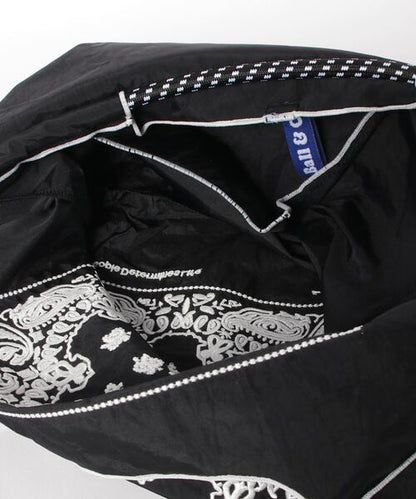 Ball &amp; Chain｜Original collection｜A4 2way bag Japanese embroidery waterproof folding eco-friendly bag shopping bag handbag shoulder bag｜Bandana Black