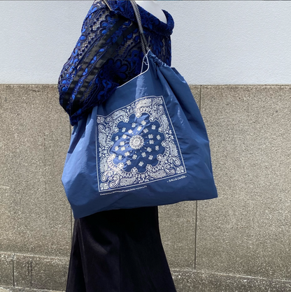 日本 Ball & Chain｜Original collection｜A4 2way bag 日本刺繡 防水 摺疊環保購物袋 手提包 單肩包｜Bandana Navy