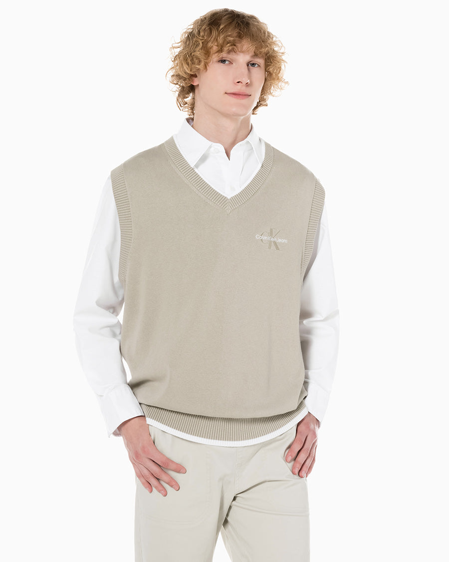 韓國🇰🇷 Calvin Klein Jeans Men's Light Brown Embossed Sweater Vest 壓花針織背心