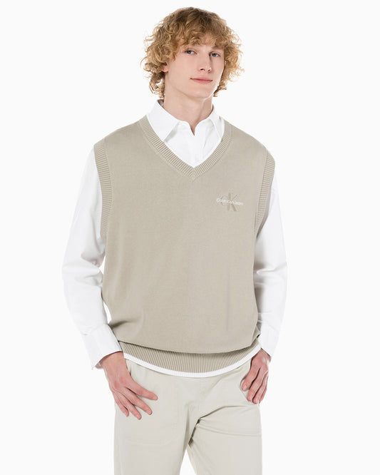 韓國🇰🇷 Calvin Klein Jeans Men's Light Brown Embossed Sweater Vest 壓花針織背心