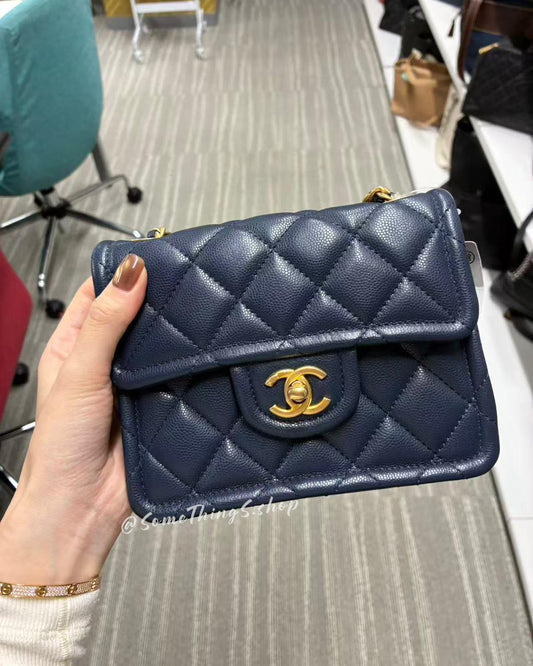 【日本🇯🇵 中古二手】Chanel Sweet Classic Flap Navy Blue Caviar Leather bag 藍色荔枝皮豆腐包｜正版正貨