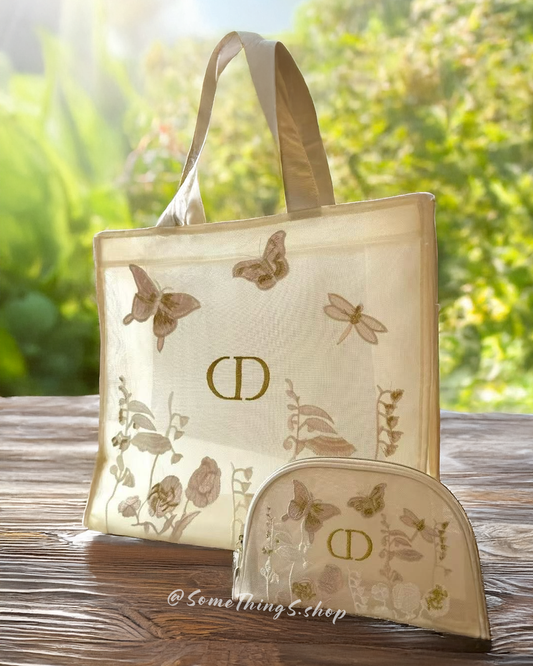 【 專櫃正品 】DIOR Beauty Floral embroidered mesh Tote bag and Pouch Set｜VIP積分贈品 • 售完即止