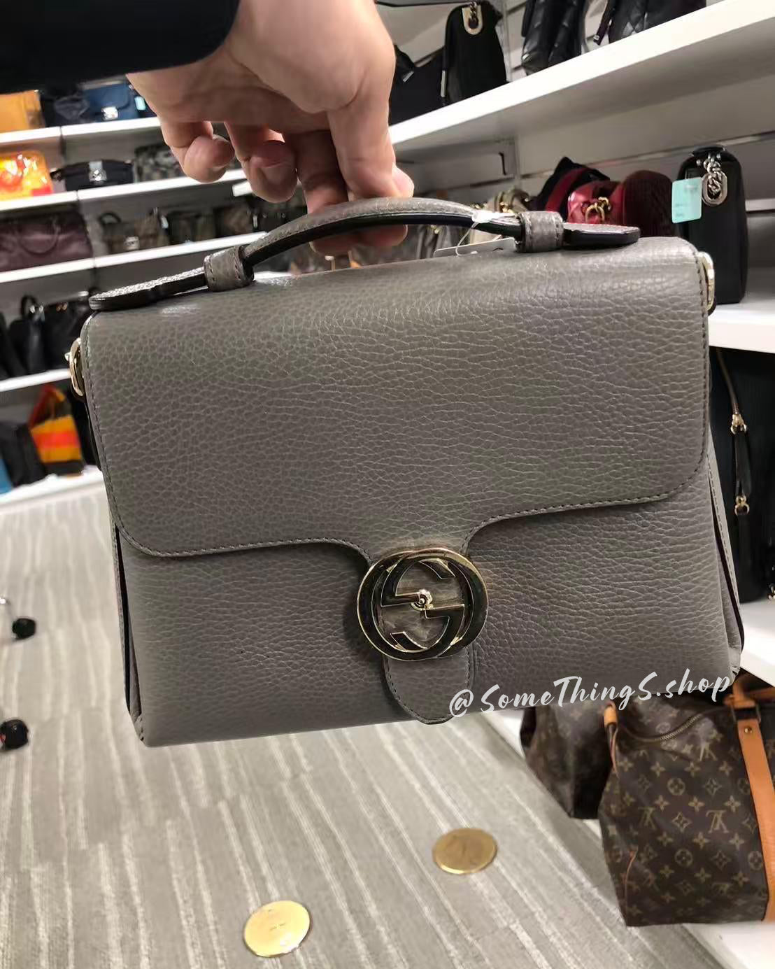 【日本🇯🇵 中古二手】GUCCI Dollar Calfskin Interlocking G Top Chain 荔枝紋牛皮 2 Way Bag｜正版正貨