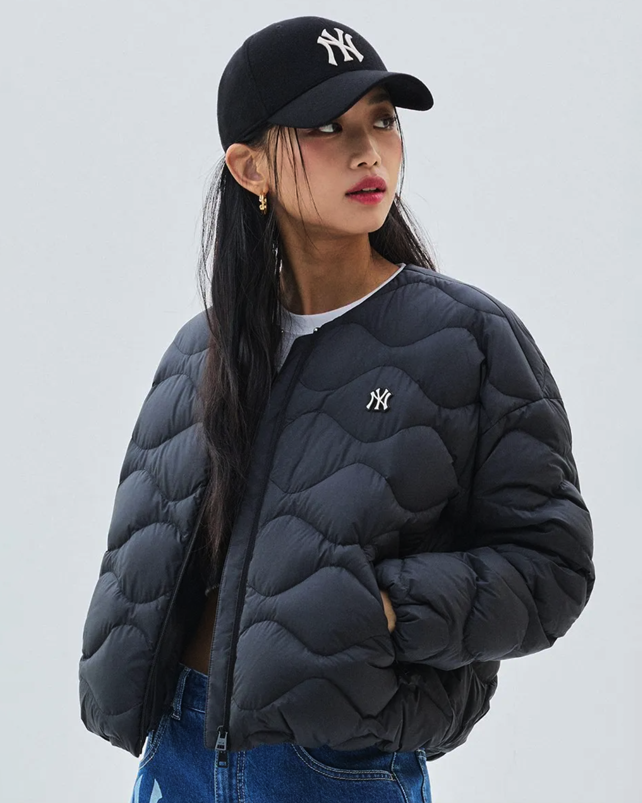 韓國🇰🇷 MLB Basic Wave U-Neck Lightweight Padding Down Jacket