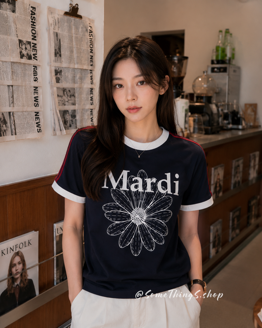 韓國 🇰🇷 Mardi Mercredi T-Shirt Slim Ringer Flowermardi (Navy) 100%純棉 Tee