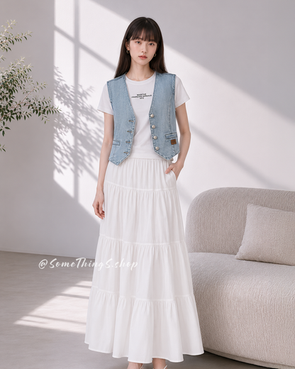 韓國🇰🇷 Marithe François Girbaud W V-neck button Denim Vest (100% 純棉) ‼️Sale‼️