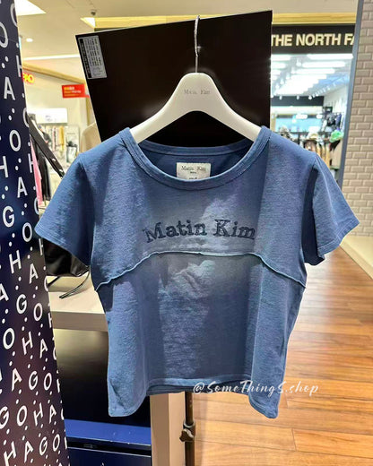 韓國🇰🇷 Matin Kim Pigment Logo Cutted Crop Top