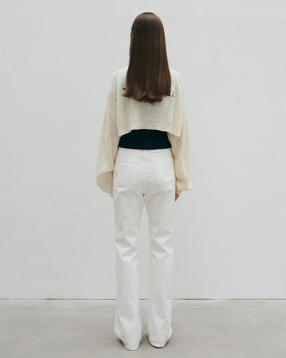 韓國 Nick & Nicole Relaxed Boots cut Denim 100% cotton 白色休閒牛仔褲 高腰喇叭褲