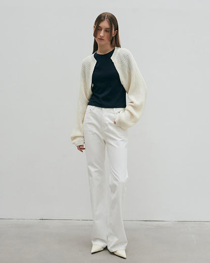 韓國 Nick & Nicole Relaxed Boots cut Denim 100% cotton 白色休閒牛仔褲 高腰喇叭褲