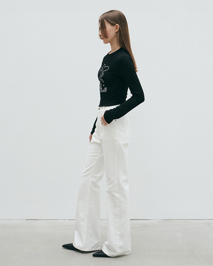 韓國 Nick & Nicole Relaxed Boots cut Denim 100% cotton 白色休閒牛仔褲 高腰喇叭褲